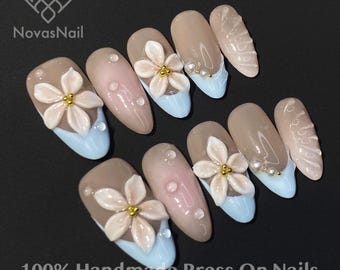 Ongles à presser 3D : nail art coréen bleu clair en forme de coeur