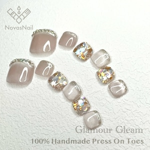 Handgjorda Cat Eye Gel Press On tånaglar: Strass Glitter Nail Art bild 3