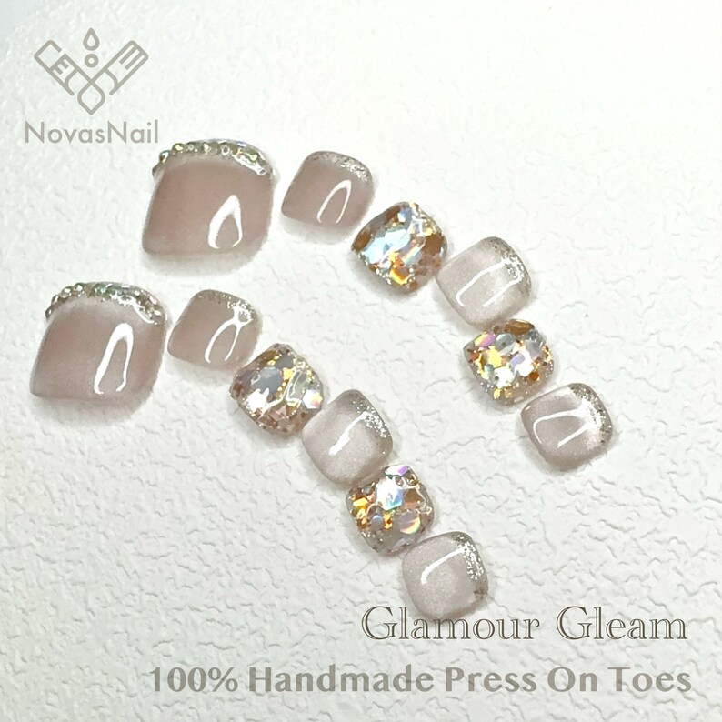 Handgjorda Cat Eye Gel Press On tånaglar: Strass Glitter Nail Art bild 3