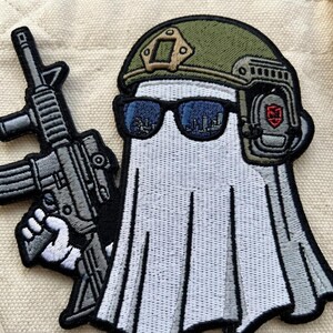 Tactical Ghost Morale Patch - Ghost Operator with Gun Iron On Patch - Special Ops Military Ghost Embroidered Badge for Backpacks - N0128
