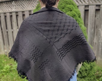 Elegant Black Kufiya | Soft Polyester Keffiyeh Scarf | Made in Kashmir