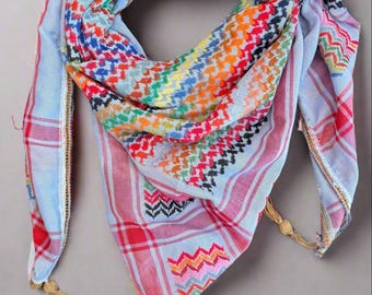 Vibrant Palestinian Keffiyeh - Sky Blue - Made in Jordan - Kufiya Palestinian Artisans