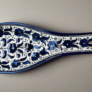 Palestinian Spoon Rest | Hand-Painted Ceramic | Multicolor & Navy | Made in Palestine | Pottery | Handmade | Ceramic Art for Your Kitchen