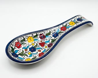 Palestinian Spoon Rest | Hand-Painted Ceramic | Multicolor & Navy | Made in Palestine | Pottery | Handmade | Ceramic Art for Your Kitchen