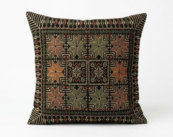 Fodera per cuscino in tatreez palestinese - Verde e oro / Ricamo / Punto croce / Palestina tradizionale / motivi 40x40 cm