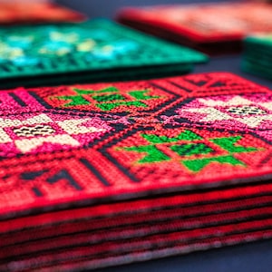 Palestinian Handcrafted Tatreez Coasters | Set of 2 | Gift | Palestine Motifs | Patterns Embroidery | Made by Palestinian Artisans in Jordan