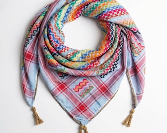 Lebendiges Himmelblau Kufiya (Keffiyeh) | Hergestellt in Jordanien