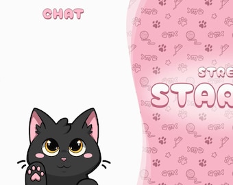 Animated Black Cat Overlay for Twitch, YouTube, Kick | Cute, Kawaii, Chibi, Neko, Pink, Aesthetic | Animated Alerts, Webcam, Stinger
