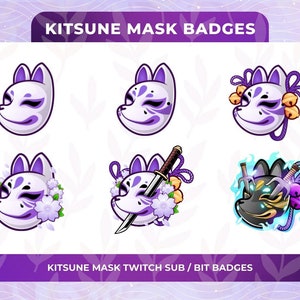 Purple Sakura Kitsune Mask Sub Badges for Twitch/YouTube/Kick/Discord | Bit Badges | Twitch Sub Badges | Subscriber Badges | Fox Mask