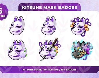 Lila Sakura Kitsune Sub Abzeichen für Twitch/YouTube/Kick/Discord | Gebissabzeichen | Twitch Sub Abzeichen | Abonnenten-Abzeichen | Fuchs Maske