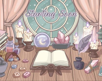 Animated Pastel Witch Overlay for Twitch, YouTube, Kick | Cozy, Cute, Kawaii, Crystal, Tarot, Aesthetic | Animated Alerts, Webcam, Stinger