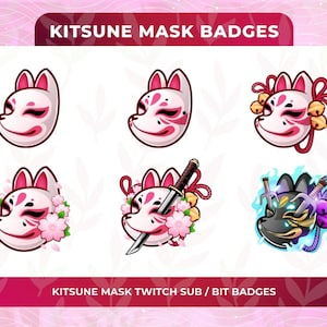 Pink Sakura Kitsune Mask Sub Badges for Twitch/YouTube/Kick/Discord | Bit Badges | Twitch Sub Badges | Subscriber Badges | Fox Mask