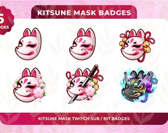 Pink Sakura Kitsune Mask Sub Badges for Twitch/YouTube/Kick/Discord | Bit Badges | Twitch Sub Badges | Subscriber Badges | Fox Mask