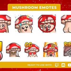 Mushroom Emotes 9-pack - Cute Emotes - Kawaii Emotes - Twitch Emotes - Discord Emotes - Cottage Core