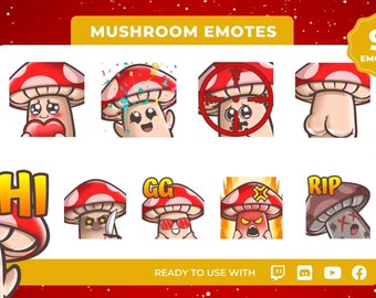 Mushroom Emotes 9-pack - Cute Emotes - Kawaii Emotes - Twitch Emotes - Discord Emotes - Cottage Core