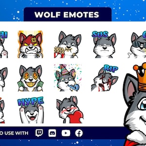 Wolf Emotes 12-pack - Cute Chibi Emotes - Kawaii Emotes - Twitch Emotes - Discord Emotes - Husky Emotes - Dog Emotes - Furry Emotes
