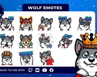 Wolf Emotes 12-pack - Cute Chibi Emotes - Kawaii Emotes - Twitch Emotes - Discord Emotes - Husky Emotes - Dog Emotes - Furry Emotes