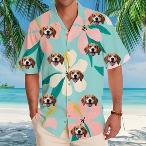 Personalized Photo Hawaiian Shirt Custom Dog Cat Face Holiday Tropical Pattern Shirt for Men Women Birthday Bachelor Party Gift Summer Gift
