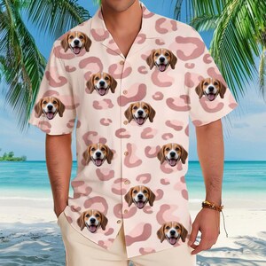 Personalized Photo Hawaiian Shirt Custom Dog Cat Face Holiday Tropical Pattern Shirt for Men Women Birthday Bachelor Party Gift Summer Gift