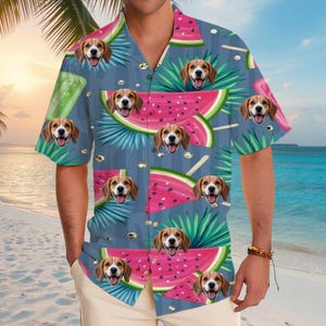 Personalized Photo Hawaiian Shirt Custom Dog Cat Face Holiday Tropical Pattern Shirt for Men Women Birthday Bachelor Party Gift Summer Gift