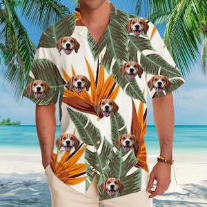Personalized Photo Hawaiian Shirt Custom Dog Cat Face Holiday Tropical Pattern Shirt for Men Women Birthday Bachelor Party Gift Summer Gift