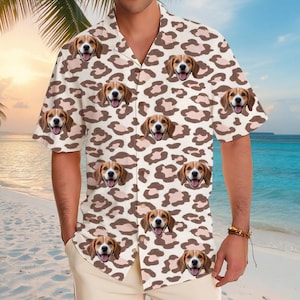 Personalized Photo Hawaiian Shirt Custom Dog Cat Face Holiday Tropical Pattern Shirt for Men Women Birthday Bachelor Party Gift Summer Gift
