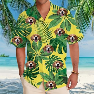 Personalized Photo Hawaiian Shirt Custom Dog Cat Face Holiday Tropical Pattern Shirt for Men Women Birthday Bachelor Party Gift Summer Gift