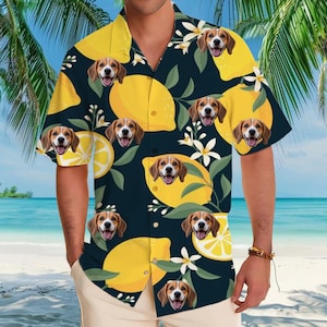 Personalized Photo Hawaiian Shirt Custom Dog Cat Face Holiday Tropical Pattern Shirt for Men Women Birthday Bachelor Party Gift Summer Gift