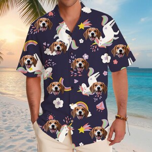 Personalized Photo Hawaiian Shirt Custom Dog Cat Face Holiday Tropical Pattern Shirt for Men Women Birthday Bachelor Party Gift Summer Gift