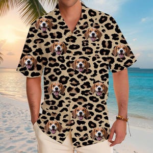 Personalized Photo Hawaiian Shirt Custom Dog Cat Face Holiday Tropical Pattern Shirt for Men Women Birthday Bachelor Party Gift Summer Gift