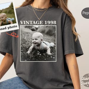 Personalized Birthday Shirt, Custom Photo and Year Birthday Comfort Colors Shirt, Custom 30th 40th Birthday Gift, Vintage 1995 Shirt