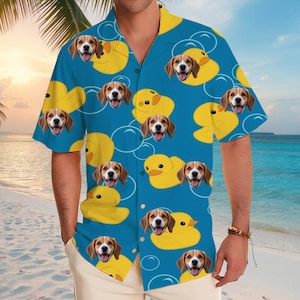 Personalized Photo Hawaiian Shirt Custom Dog Cat Face Holiday Tropical Pattern Shirt for Men Women Birthday Bachelor Party Gift Summer Gift