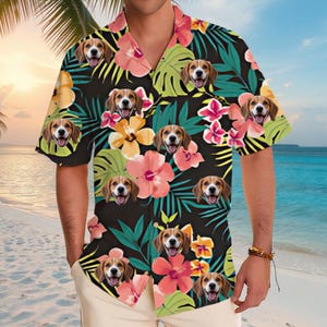 Personalized Photo Hawaiian Shirt Custom Dog Cat Face Holiday Tropical Pattern Shirt for Men Women Birthday Bachelor Party Gift Summer Gift