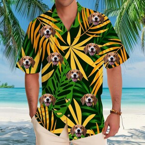 Personalized Photo Hawaiian Shirt Custom Dog Cat Face Holiday Tropical Pattern Shirt for Men Women Birthday Bachelor Party Gift Summer Gift