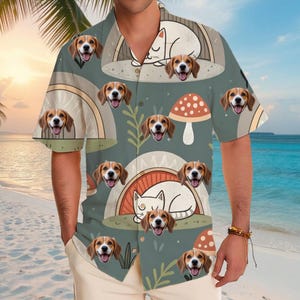 Personalized Photo Hawaiian Shirt Custom Dog Cat Face Holiday Tropical Pattern Shirt for Men Women Birthday Bachelor Party Gift Summer Gift
