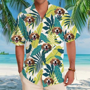 Personalized Photo Hawaiian Shirt Custom Dog Cat Face Holiday Tropical Pattern Shirt for Men Women Birthday Bachelor Party Gift Summer Gift