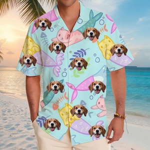 Personalized Photo Hawaiian Shirt Custom Dog Cat Face Holiday Tropical Pattern Shirt for Men Women Birthday Bachelor Party Gift Summer Gift