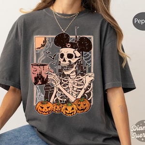 Vintage Skeleton Mickey Ears Coffee T-shirt, Disney Skeleton Sweatshirt, Disney Pumpkin Halloween Tee, Disneyland Stay Spooky Family Trip