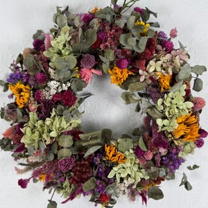 14 inch dried flower wreath mixed flowers with hydrangea #A-2