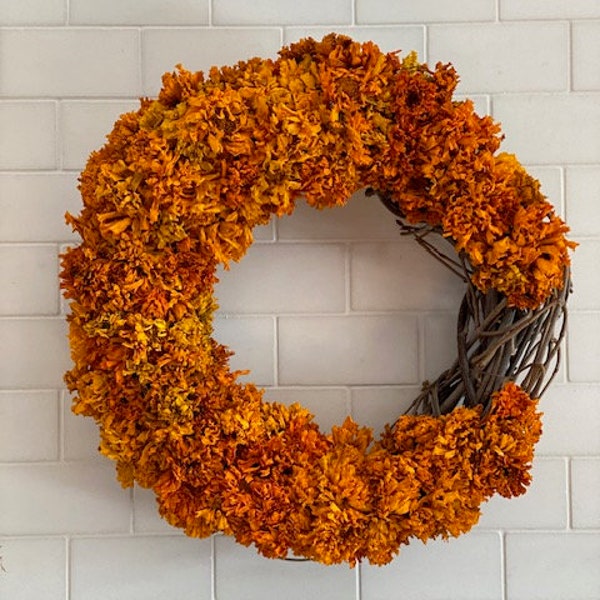 Dried flower marigold wreath full and moon shaped #109