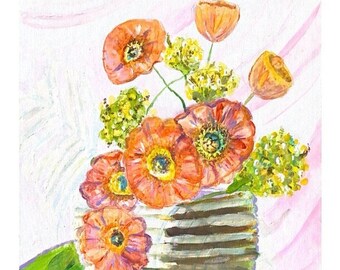Red Flowers in a Vase Original Acrylic Painting