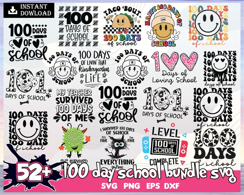 100 Days of School Quotes Svg Bundle, 100th Day of School Png, 100 Days Png, Teacher Png, School