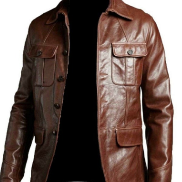 Mens Vintage Casual Classic Italian Blazer  Motorcycle Biker Rider Party For Outfit Genuine Leather Jacket