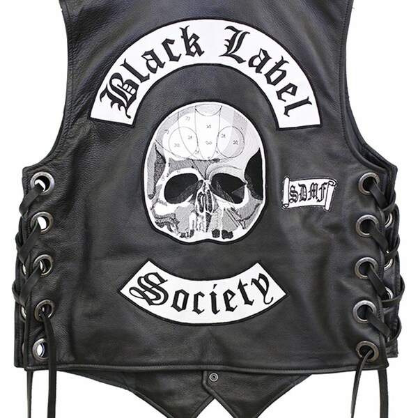 Mens Black Label Society Zakk Wylde BLS Patches Motorcycle Biker Rider Halloween Leather Vest