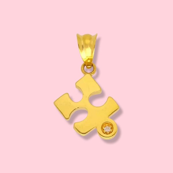 14k Real Gold Puzzle Piece Charm l Pendant | Regalo de cumpleaños | Regalo para ella | Joyas de oro auténtico