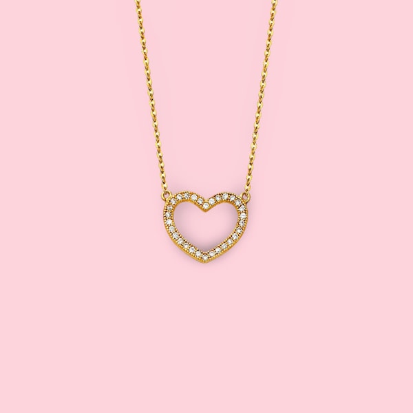 14k Real Gold Heart CZ Necklace | Regalo de cumpleaños | Regalo para ella | Joyas de oro auténtico