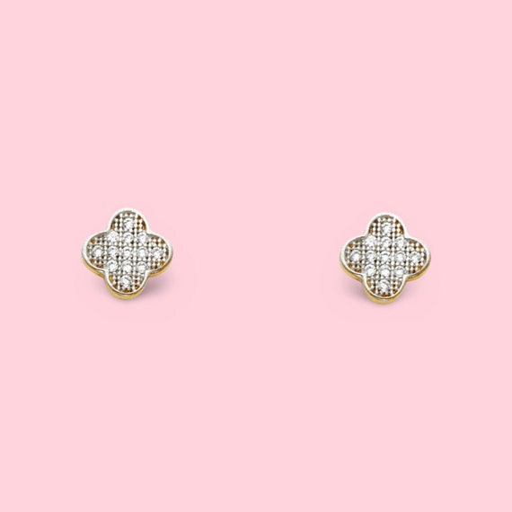 14k Real Gold Earrings | Arete Trébol de Oro Real de 14 quilates | Regalo de Cumpleaños | Regalo para ella | Joyería de Oro Real |