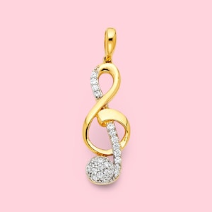 Pingente de clave de sol em ouro real 14k, pingente | Presente de cumpleaños | Presente para ela | Joyas de ouro autênticas