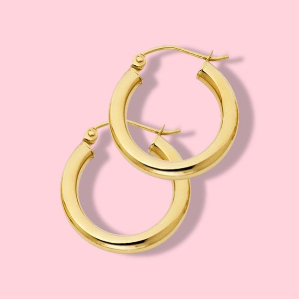 14k Real Gold Hoop Earrings 3 mm | Aros de Oro Real de 14k de 3mm | Regalo de cumpleaños | Joyas de oro auténtico | Regalo de aniversario