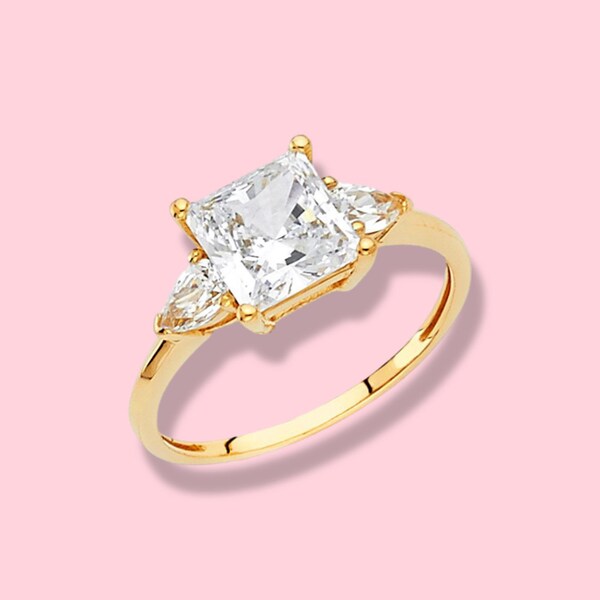 14k Real Gold CZ Engagement Ring | Regalo de cumpleaños | Regalo para ella | Joyas de oro auténtico